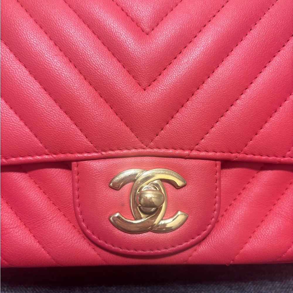 Chanel Red Chevron Mini Square Flap Bag - Picture 2 of 12